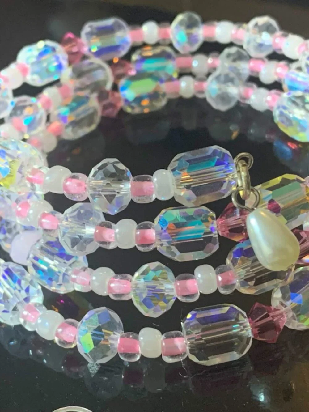 'Pretty in Pink' Hand crafted glass coil bracelet and earrings set